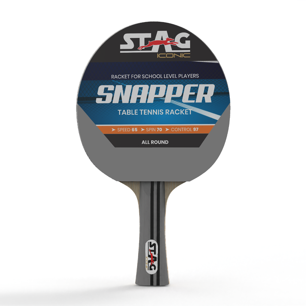 Stag Iconic Spring Collection Snapper Series Table Tennis Racquet | Unleash Game with Vibrant, Playful Ping-Pop Colors| Beginner Training Series| Perfectly Designed Comfortable Grip Paddle (Grey/Black)