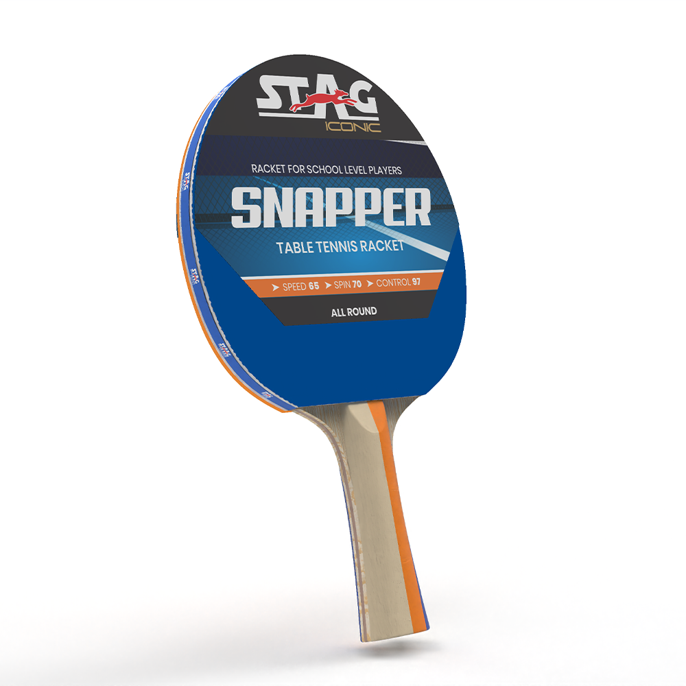 Stag Iconic Spring Collection Snapper Series Table Tennis Racquet | Unleash Game with Vibrant, Playful Ping-Pop Colors| Beginner Training Series| Perfectly Designed Comfortable Grip Paddle (Orange/Blue)
