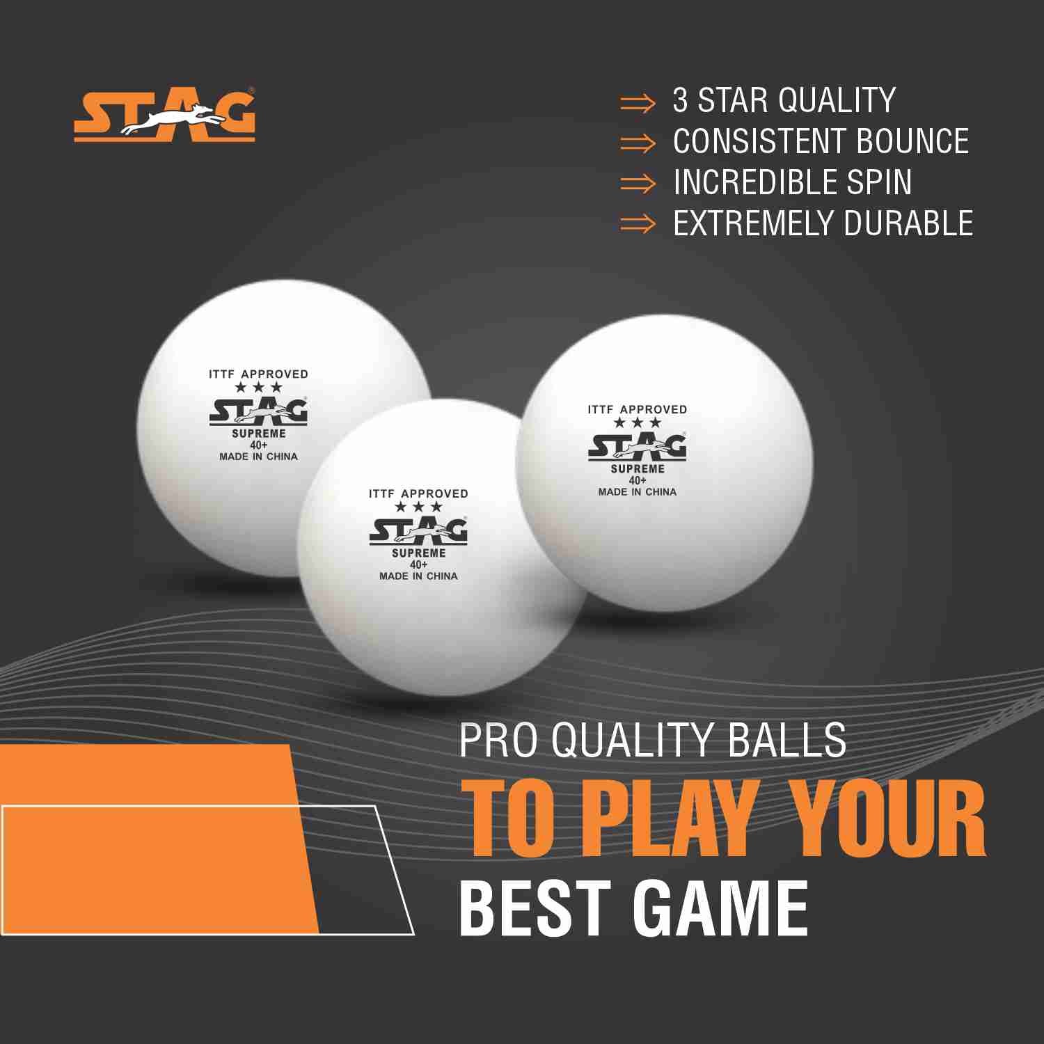 Stag 3 Star Supreme Table Tennis ABS Balls (White)