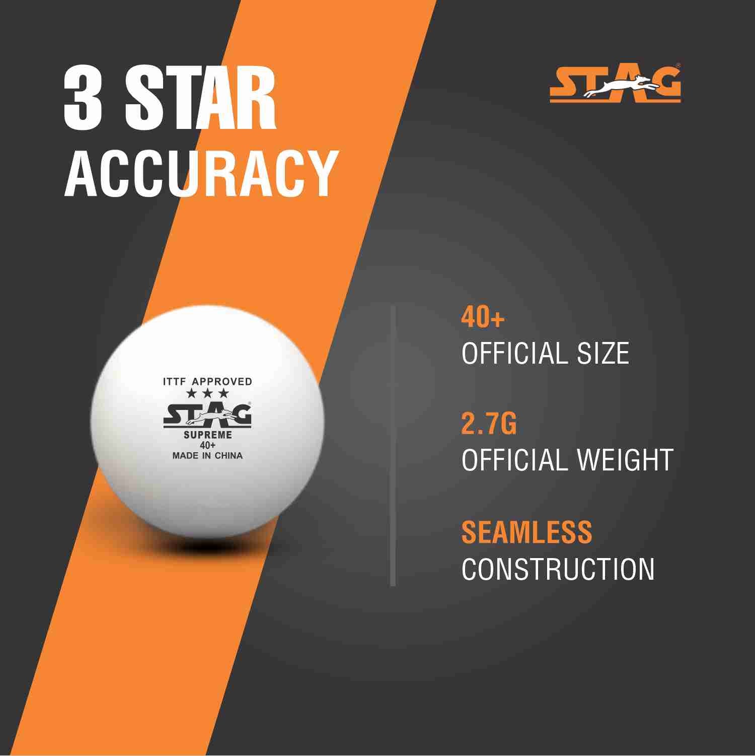 Stag 3 Star Supreme Table Tennis ABS Balls (White)