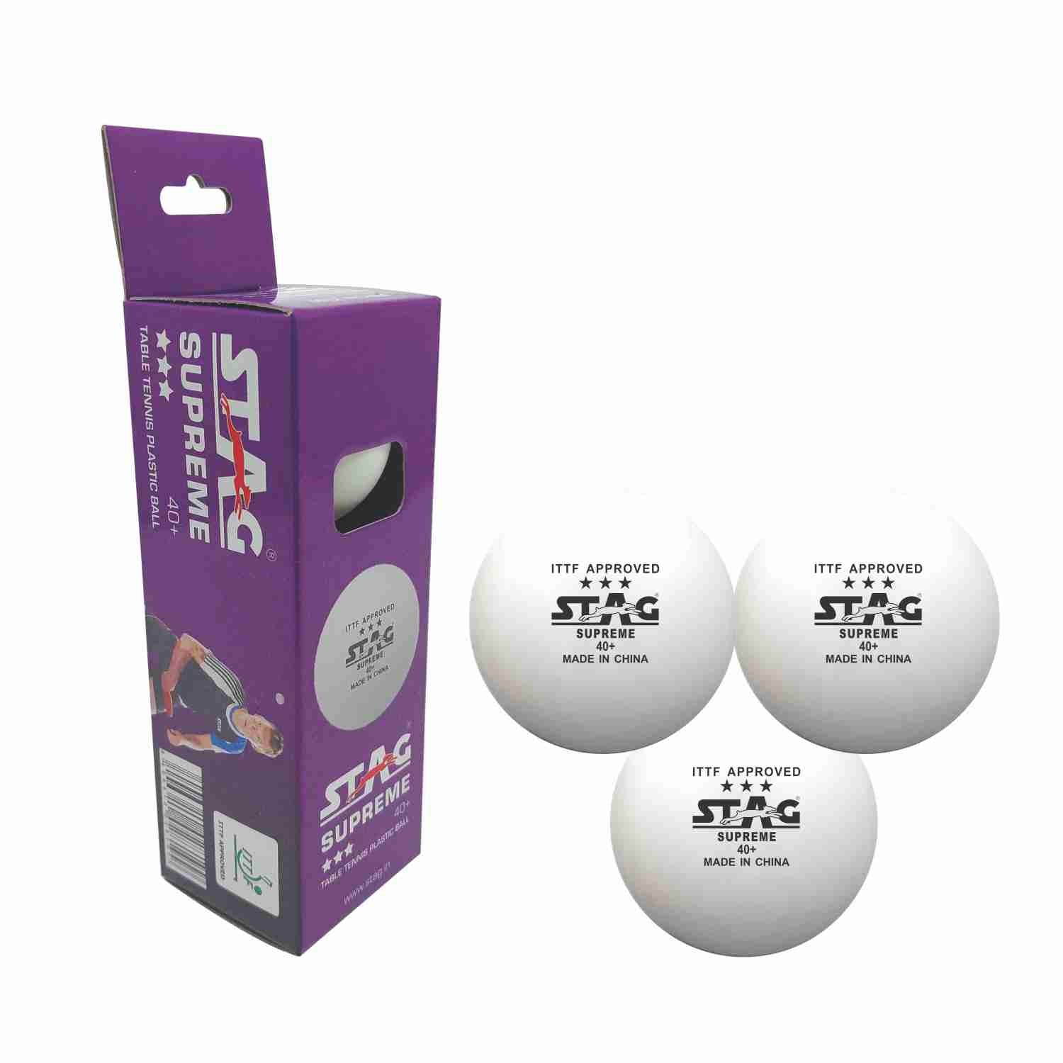Stag 3 Star Supreme Table Tennis ABS Balls (White)