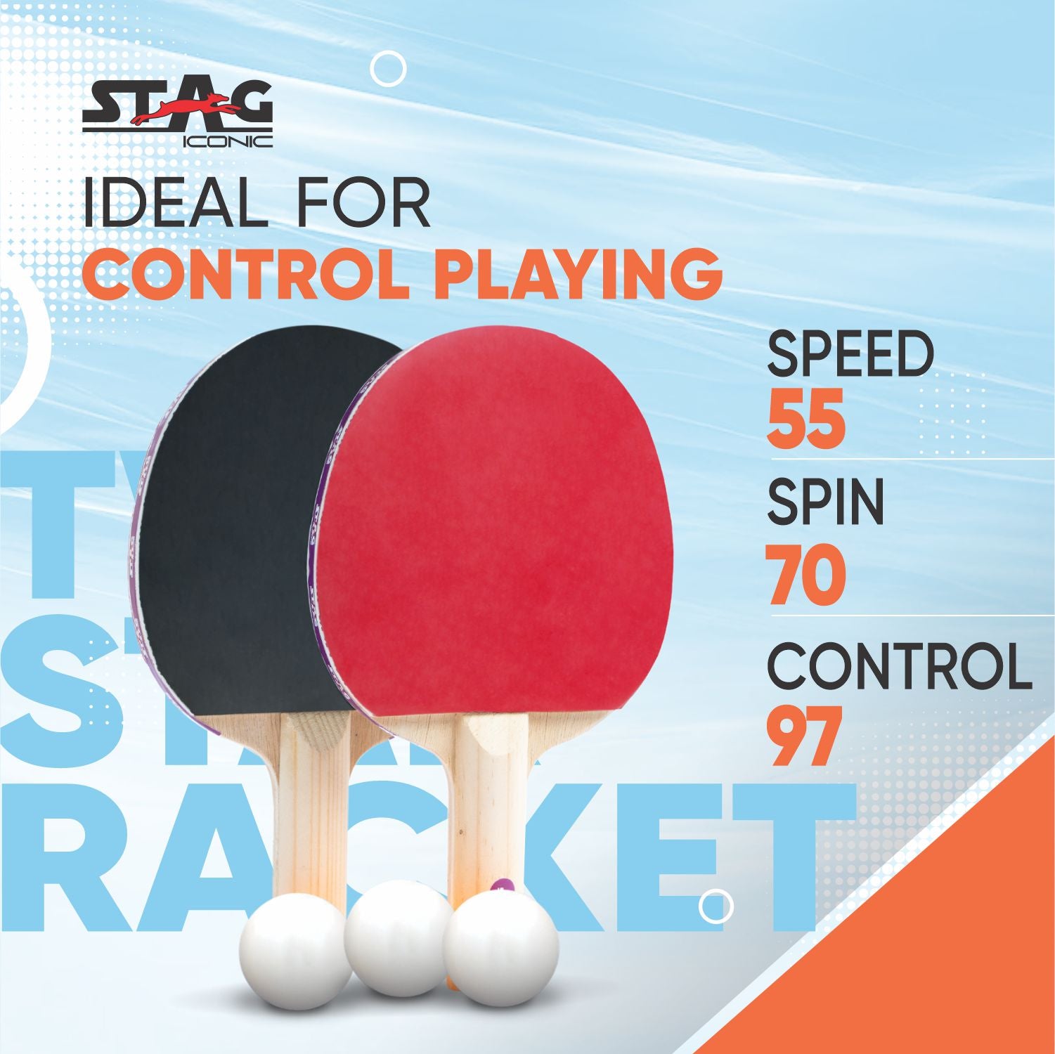 STAG 2 Star Table Tennis Playset, 2 Racquets & 3 Balls (White)