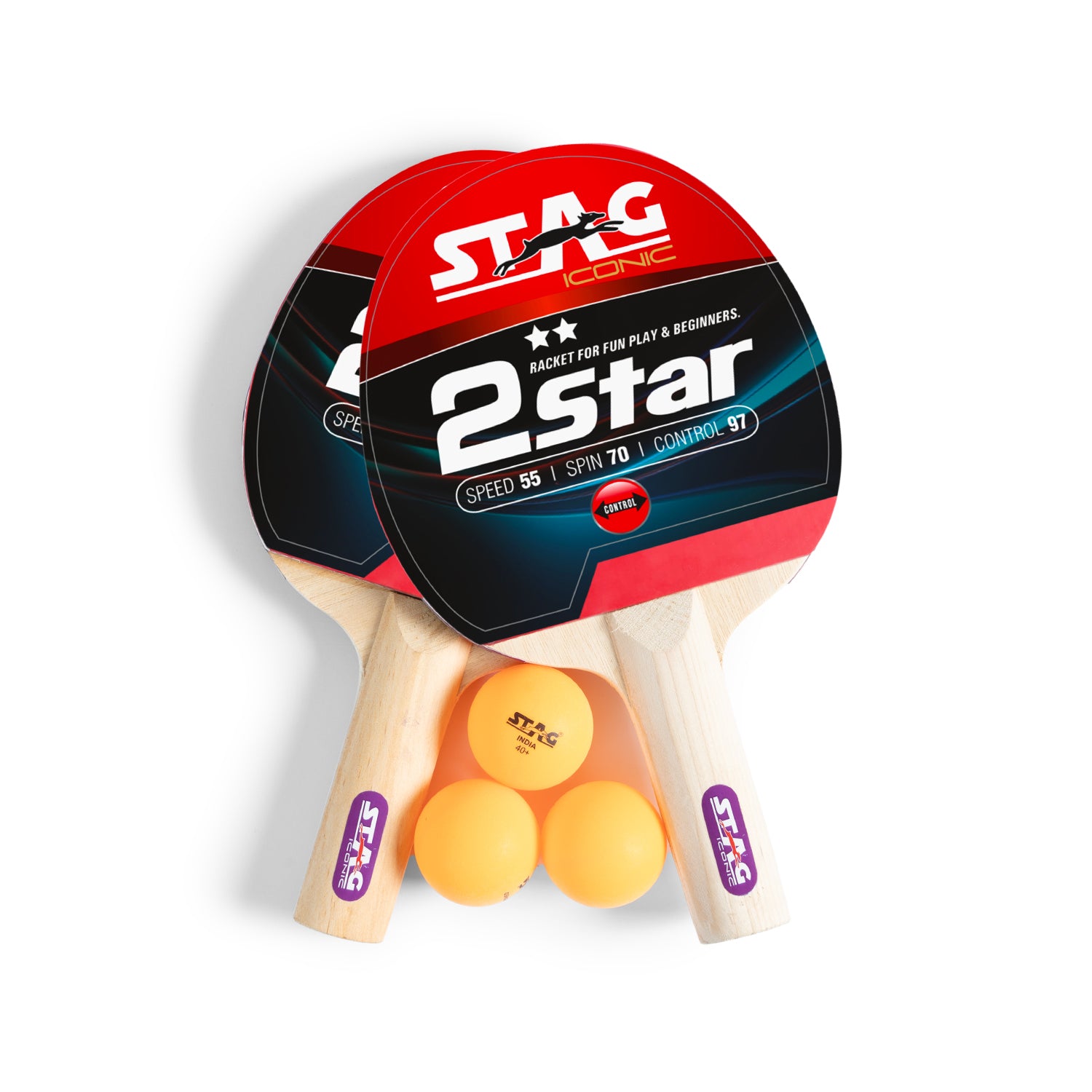 STAG 2 Star Table Tennis Playset, 2 Racquets & 3 Balls (Orange)