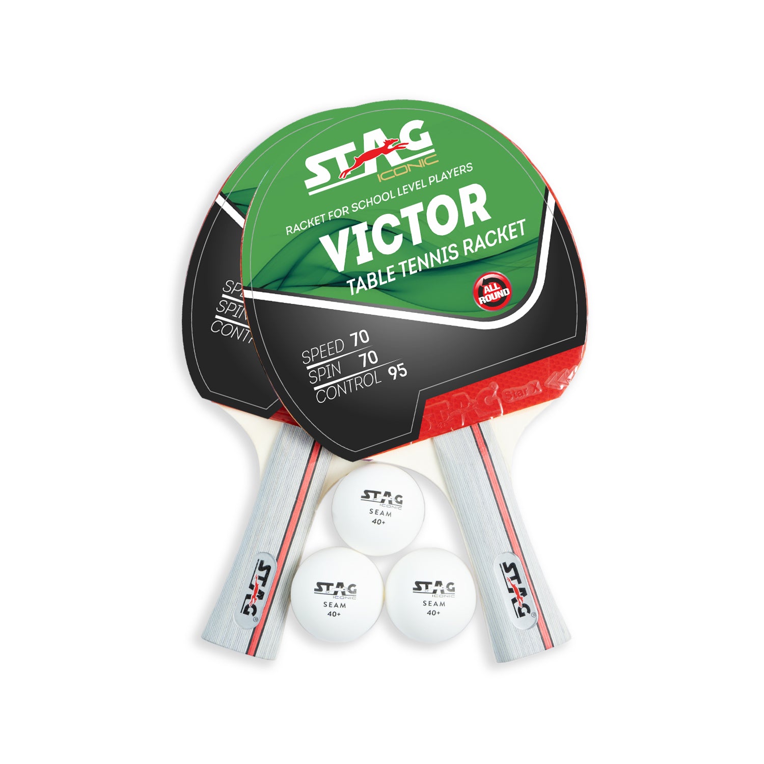 STAG Victor Series Professional Table Tennis (T.T) Set| Premium ITTF Approved Rubber- Table Tennis Rackets and T.T Balls Included| All-in-One Ping Pong Paddle Playset - Table Game Accessories.