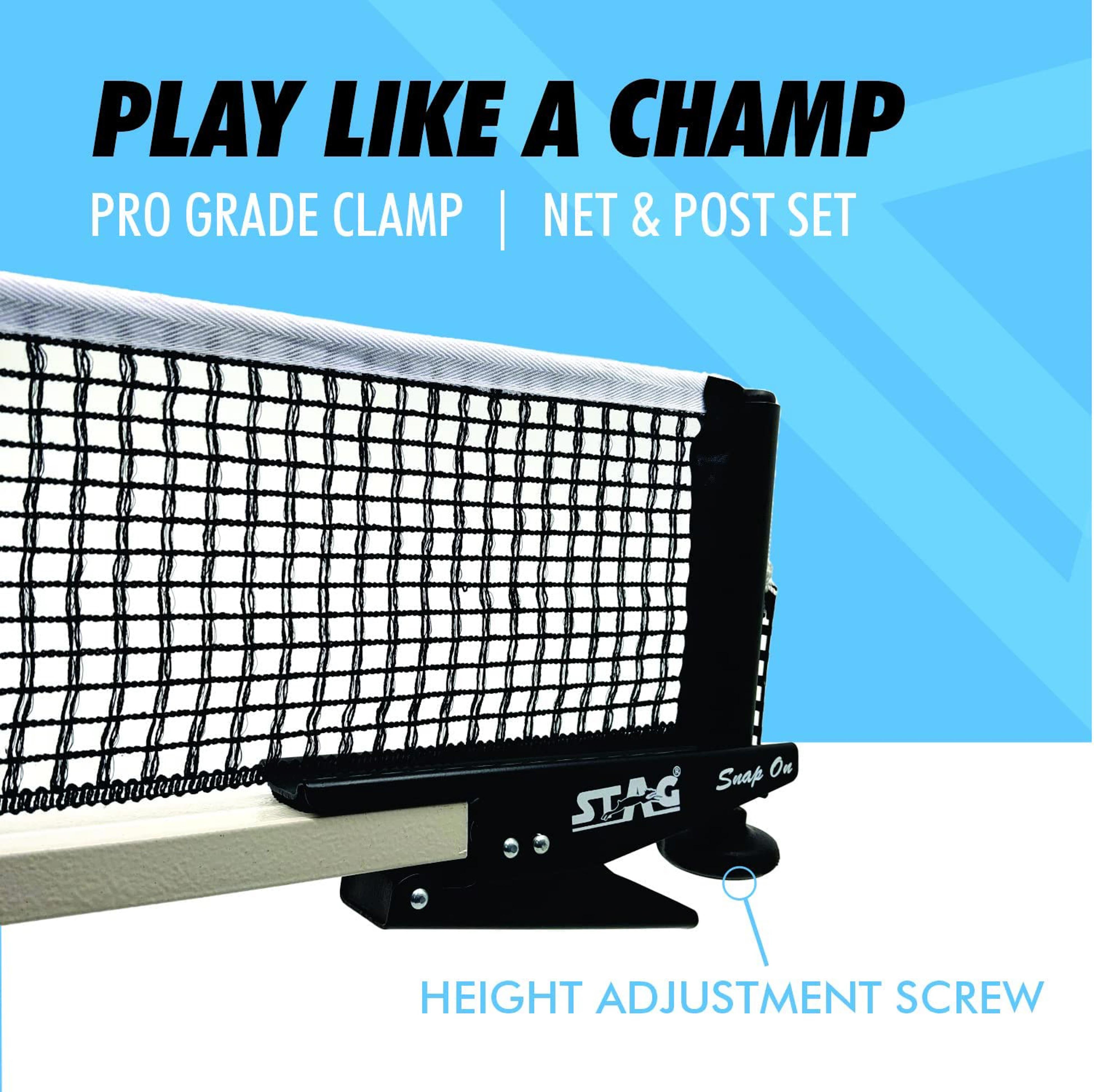 Stag Iconic Professional Grade Table Tennis Snap On Net & Post Set | Quick Easy Assembly with Spring Activated Clamp Net | Indoor & Outdoor Compatible Ping Pong Table Net Post - (Alloy Steel) (Copy) (Copy)