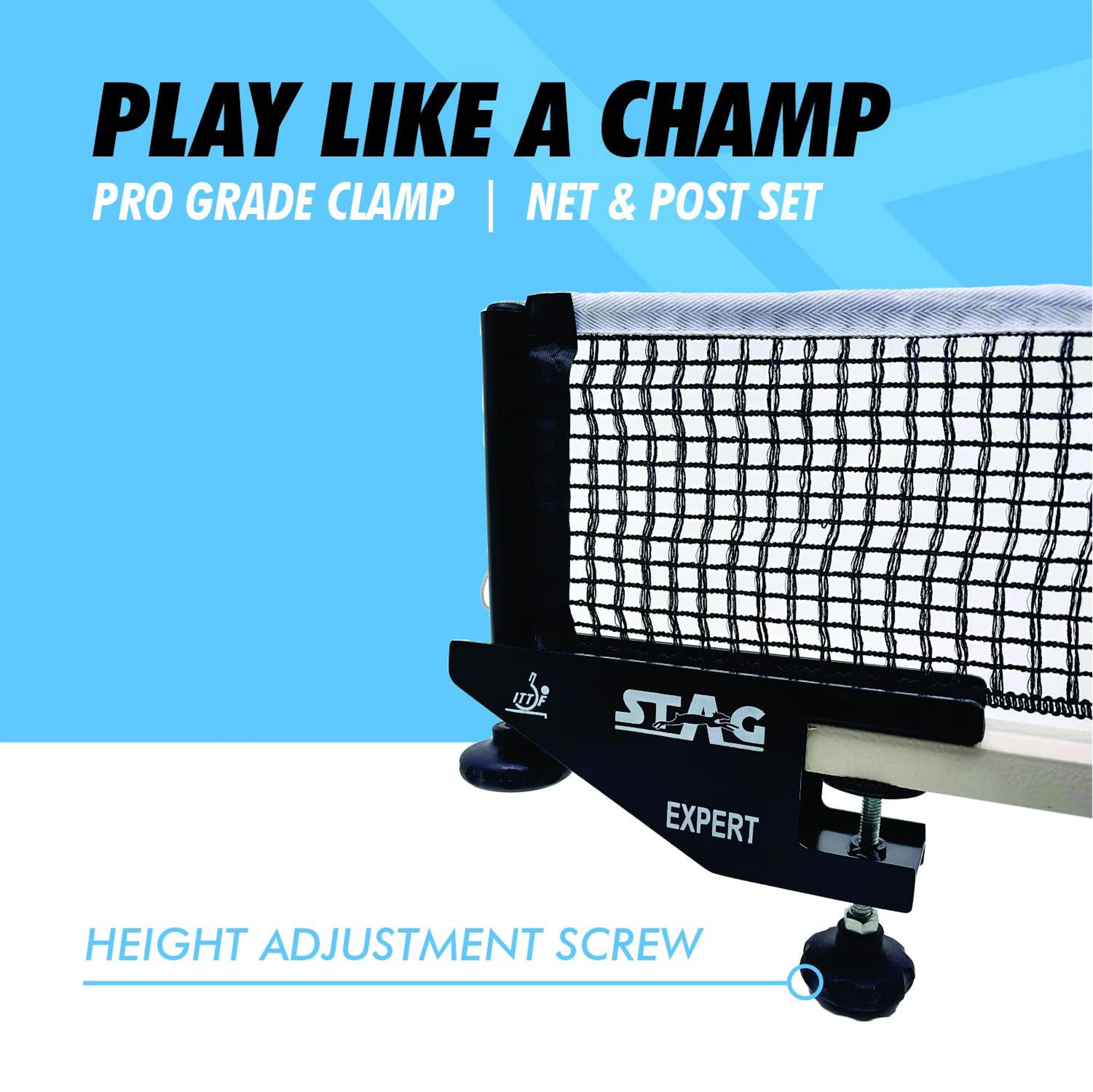 Stag Iconic Professional Grade Table Tennis Expert Net & Post Set | Quick Easy Assembly with Spring Activated Clamp Net | Indoor & Outdoor Compatible Ping Pong Table Net Post - (Alloy Steel)