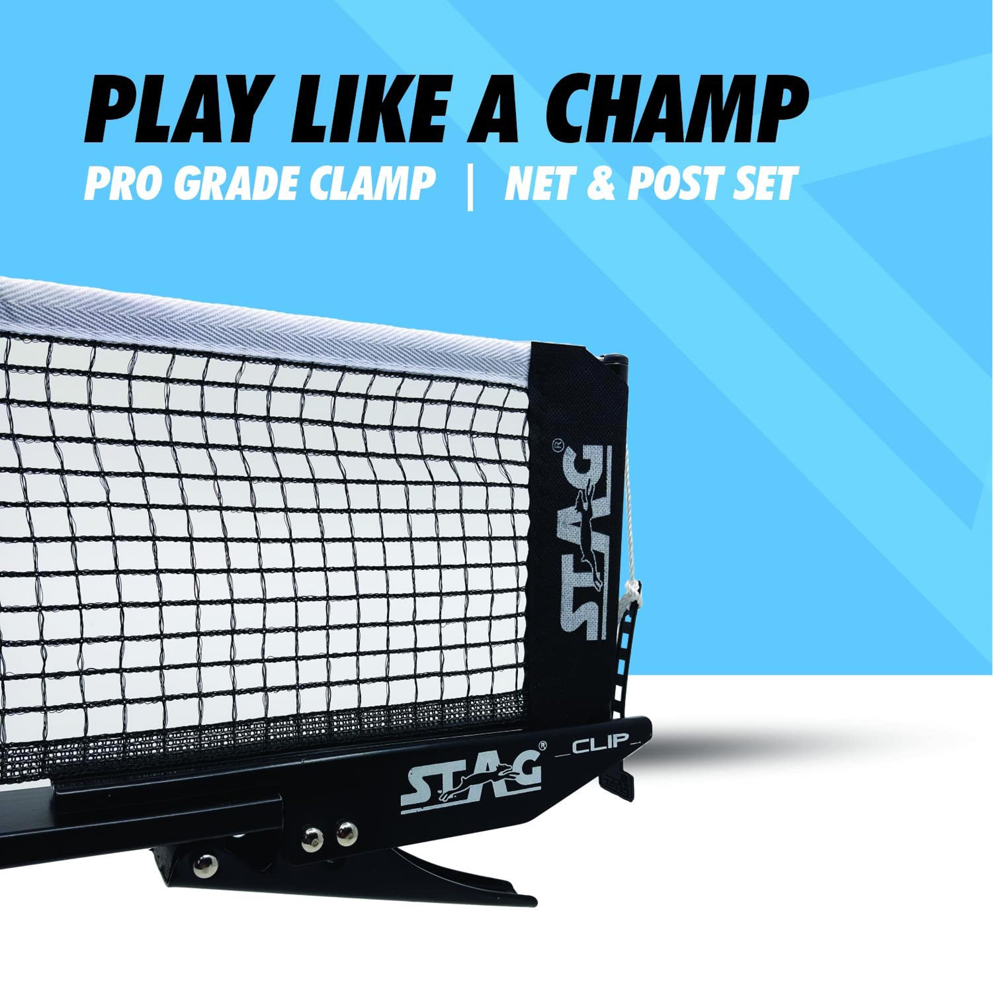 Stag Iconic Professional Grade Table Tennis Clip On Net & Post Set | Quick Easy Assembly with Spring Activated Clamp Net | Indoor & Outdoor Compatible Ping Pong Table Net Post - (Alloy Steel) (Copy)