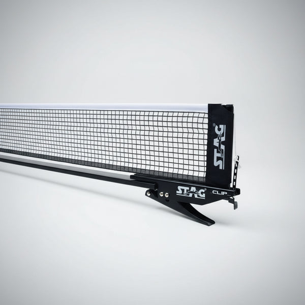 STAG.US Stag Iconic Professional Grade Table Tennis Clip On Net & Post Set | Quick Easy Assembly with Spring Activated Clamp Net | Indoor & Outdoor Compatible Ping Pong Table Net Post - (Alloy Steel) Black
