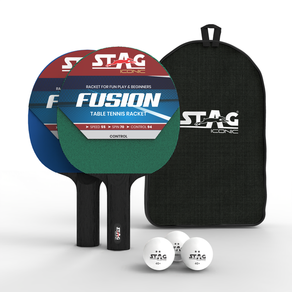 STAG.US Stag Iconic New 2024 Fusion Series Table Tennis Playset |Beginner Play Series | Spring into Action with Vibrant, Playful Ping-Pop Colors| Discover Your Element in Table Tennis (Green/Blue 2 Rackets 3 Balls)