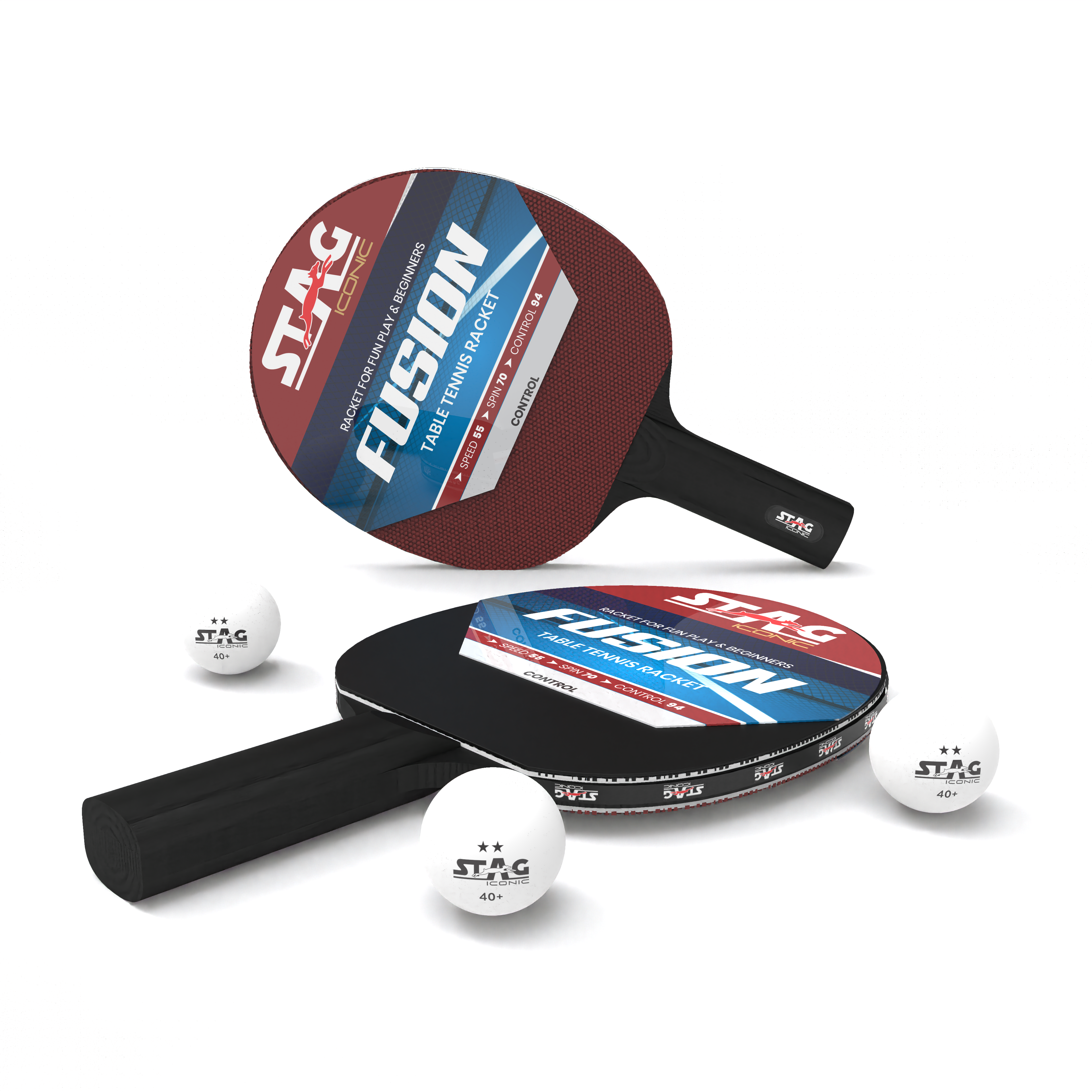 Stag Iconic New 2024 Fusion Series Table Tennis Playset |Beginner Play Series | Spring into Action with Vibrant, Playful Ping-Pop Colors| Discover Your Element in Table Tennis (Maroon/Black 2 Rackets 3 Balls)