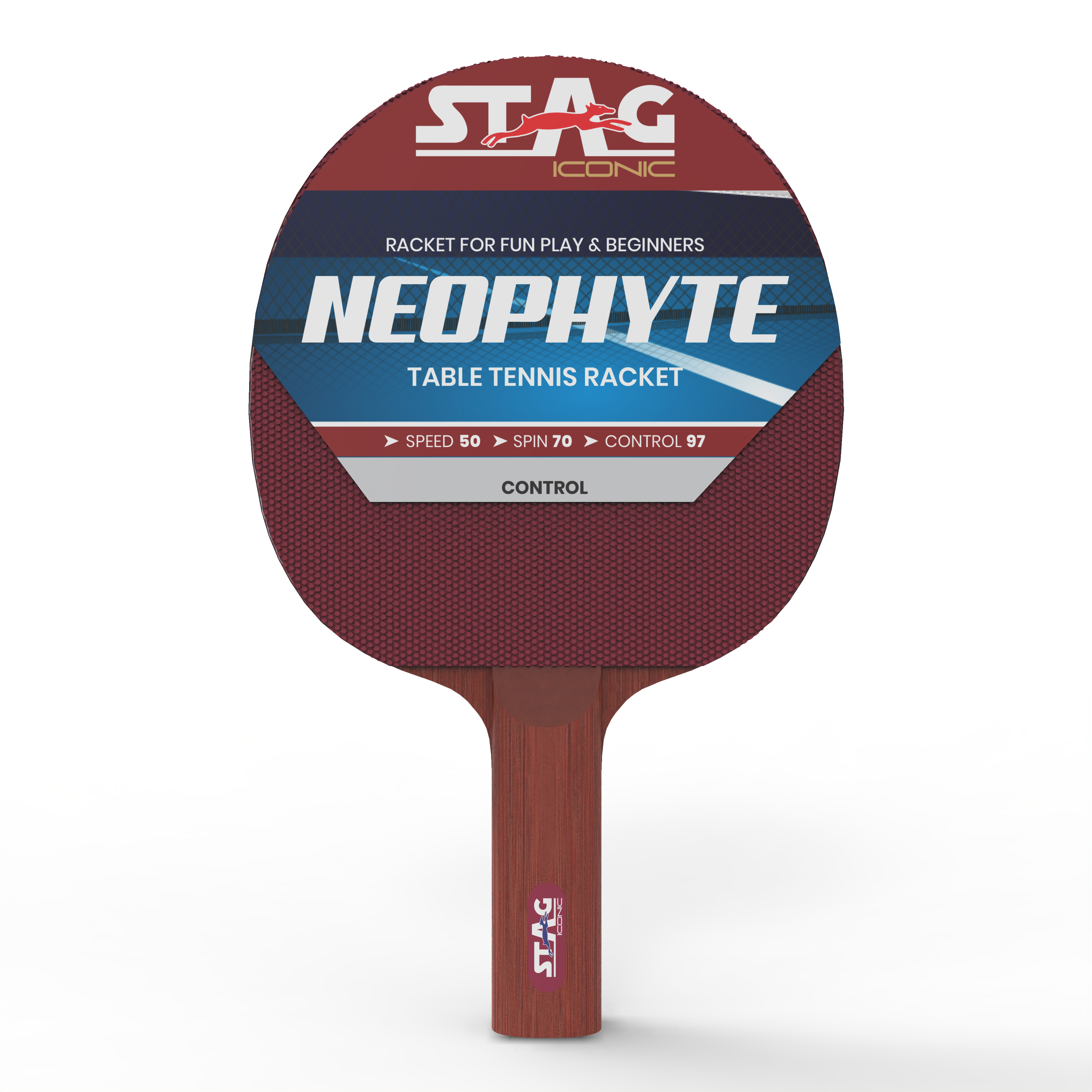 Stag Iconic 2024 Neophyte Series Table Tennis Racquet | Beginner Play Series T.T Series | Jump into Action with Vibrant, Playful Ping-Pop Colors| Discover Your Element in Table Tennis (Maroon/Navy)