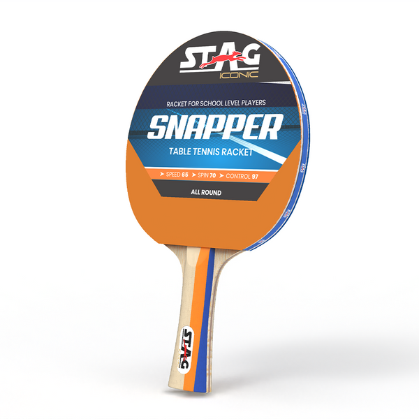 STAG.US Stag Iconic Spring Collection Snapper Series Table Tennis Racquet | Unleash Game with Vibrant, Playful Ping-Pop Colors| Beginner Training Series| Perfectly Designed Comfortable Grip Paddle (Orange/Blue)