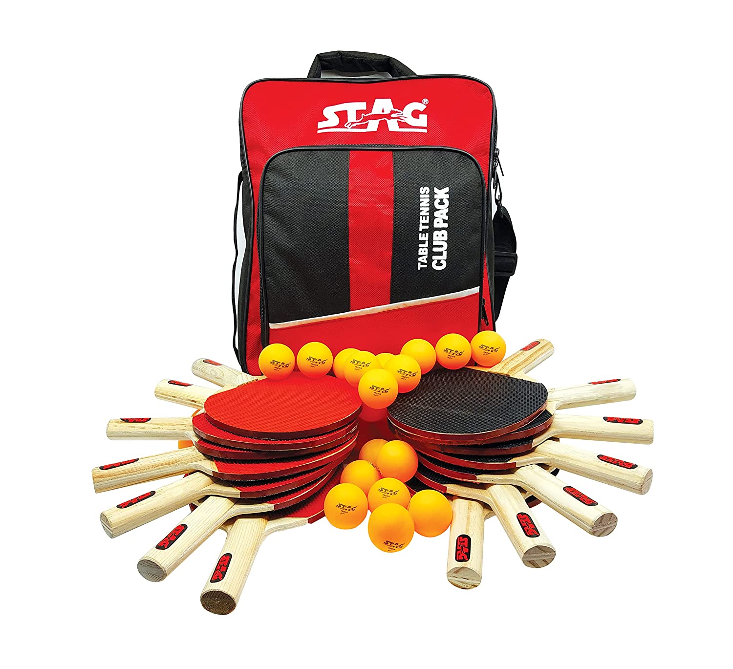 Stag Table Tennis Club Pack 14 pimpled Racket and 30 Balls