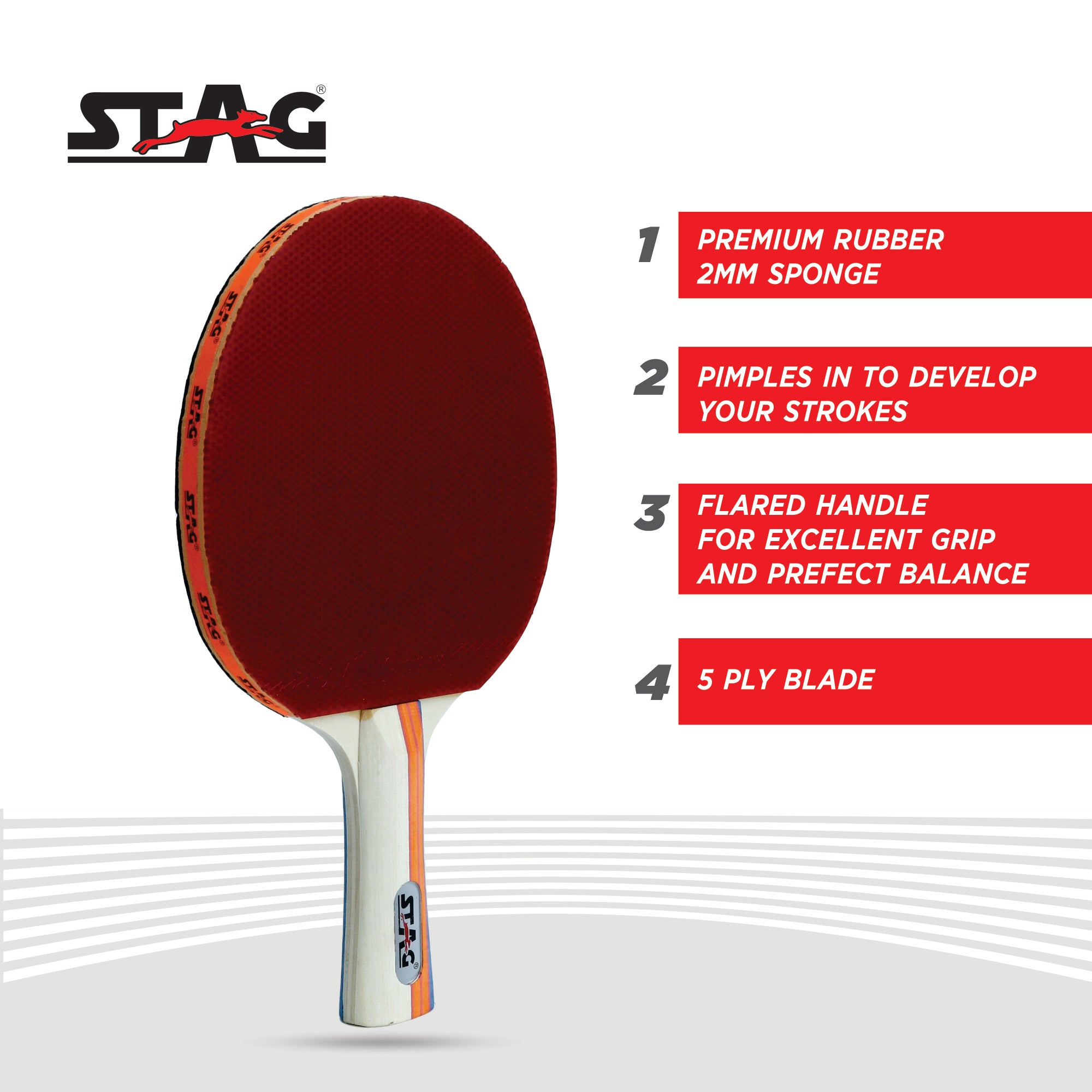 STAG Unisex Advanced ITTF Approved Rubber Ninja Fire Table Tennis Racquet