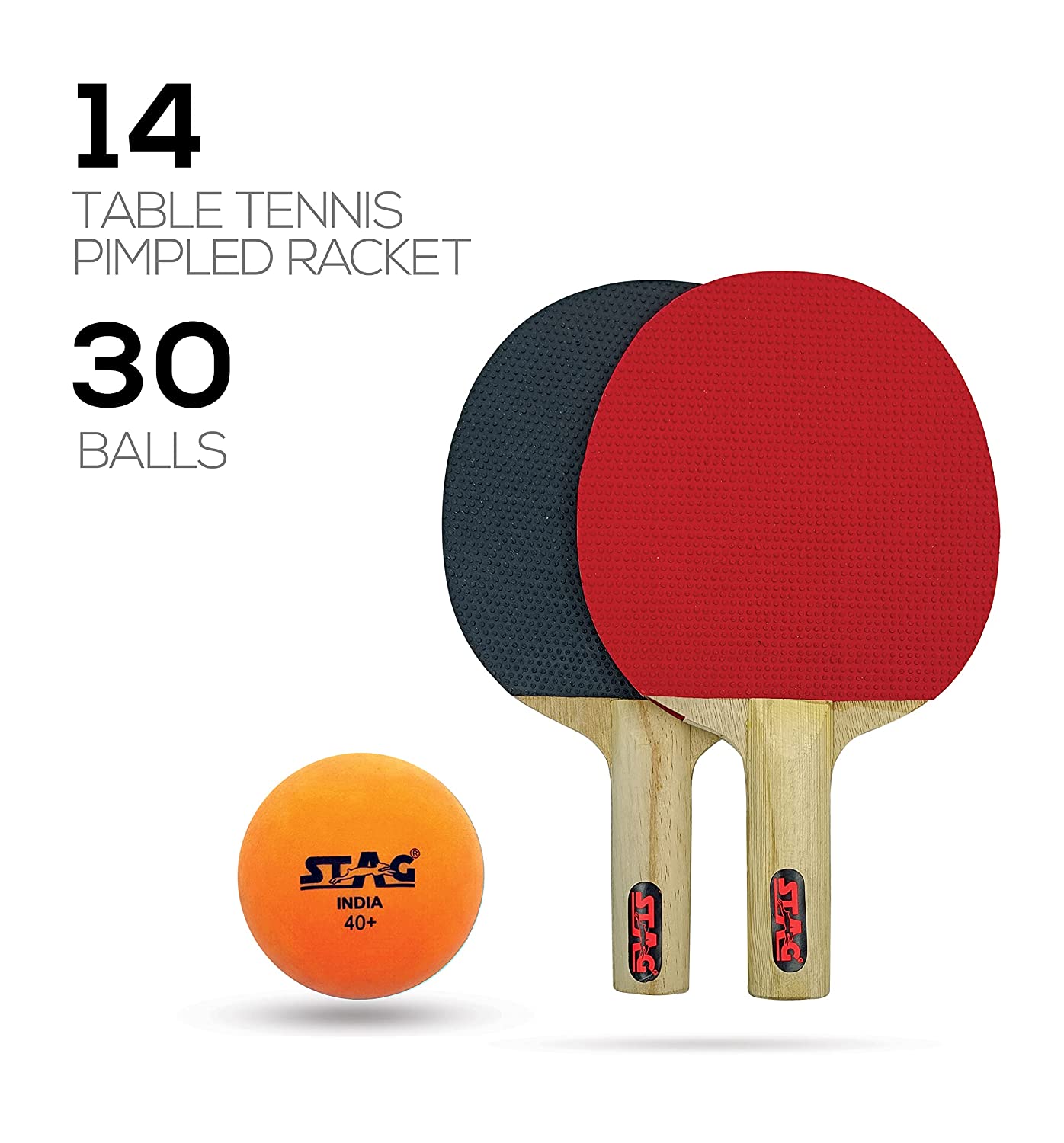 Stag Table Tennis Club Pack 14 pimpled Racket and 30 Balls