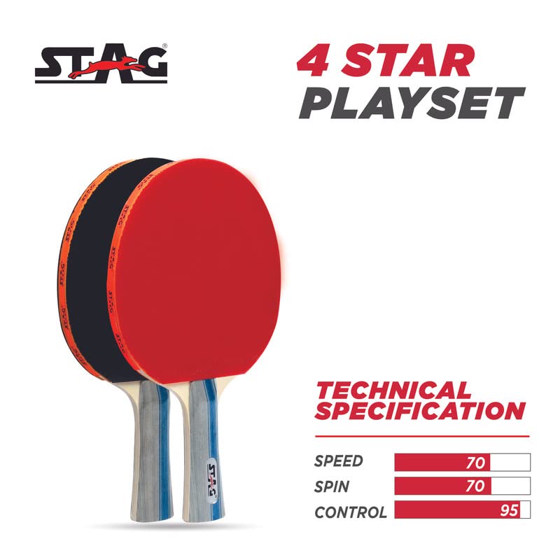 STAG 4 Star Table Tennis Playset | 2 Racquets & 3 Balls (White)